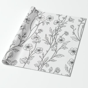 Papel De Presente Arte Floral Minimalista em Linha Padrão Sem Costur