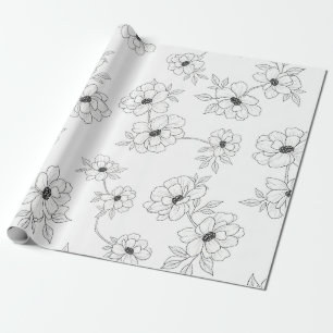 Papel De Presente Arte Floral Minimalista em Linha Padrão Sem Costur