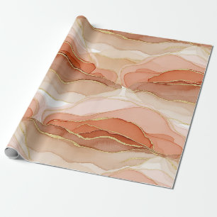 Papel De Presente Arte Fluida com Acento Dourado - Mármore Siena
