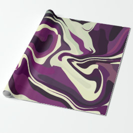 Papel De Presente Arte Fluido Abstrato com Tons Roxos e Creme