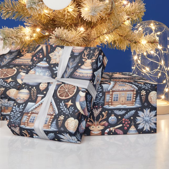 Papel De Presente Arte Folclórica de Natal escandinava (Feriados)