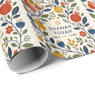 Papel De Presente Arte Folclórica Moderna Shana Tovah Botânica