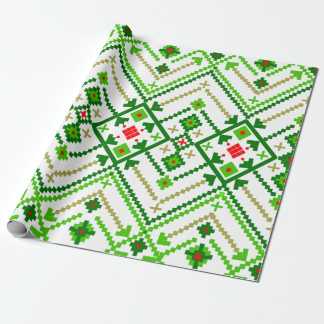 Papel De Presente Arte Folclórica Ucraniana Inspirada (Desenrolado)