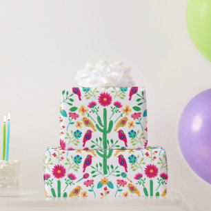 Papel De Presente Arte Folclórico Floral Tradicional Mexicano Cores
