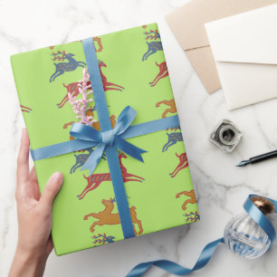 Papel De Presente Arte Folk Americana Vintage Veado Cor Personalizad
