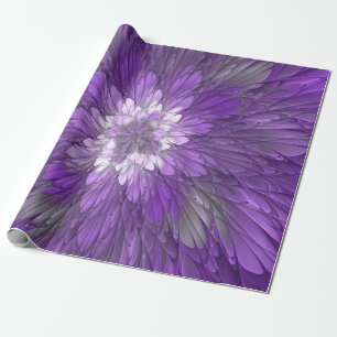 Papel De Presente Arte fractal abstrata de flor roxa psicodélica