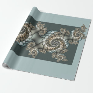 Papel De Presente Arte fractal azul claro bege abstrato espirais