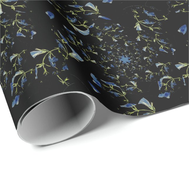 Papel De Presente Arte fractal de Blue e Black Sage (Ponta do rolo)