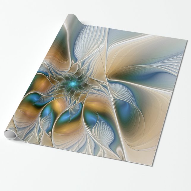 Papel De Presente Arte fractal de fantasia abstrata azulada (Desenrolado)