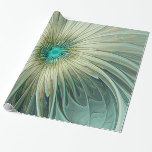 Papel De Presente Arte fractal de flor de fantasia em verde salgueir