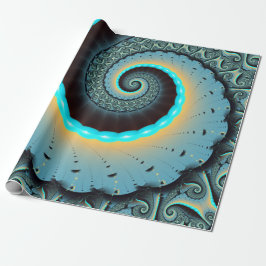 Papel De Presente Arte Fractal Espiral Azul Turquesa Laranja Abstrat