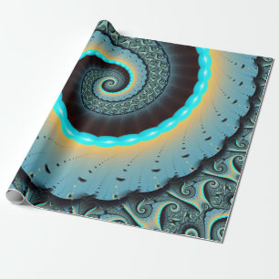 Papel De Presente Arte Fractal Espiral Azul Turquesa Laranja Abstrat