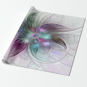Papel De Presente Arte Fractal Floral Moderno Abstrato Colorido