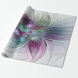Papel De Presente Arte Fractal Floral Moderno Flor Abstrata Colorida