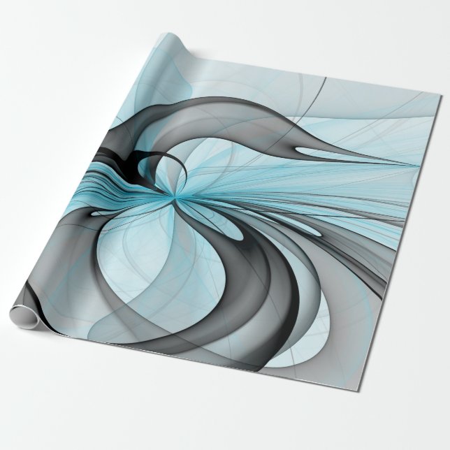Papel De Presente Arte Fractal Moderna Abstrata Antracite Cinza Azul (Desenrolado)