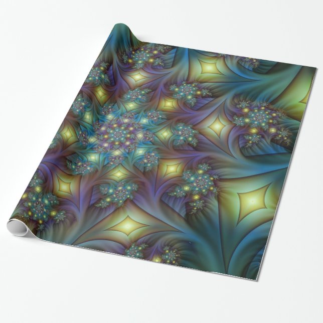 Papel De Presente Arte Fractal Roxa Roxa Abstrato brilhante iluminad (Desenrolado)