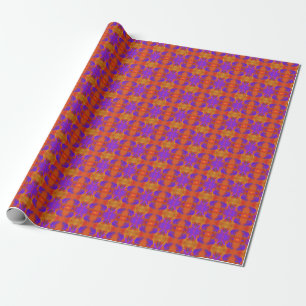 Papel De Presente Arte Gráfica Abstrata em Laranja, Roxo e Vermelho
