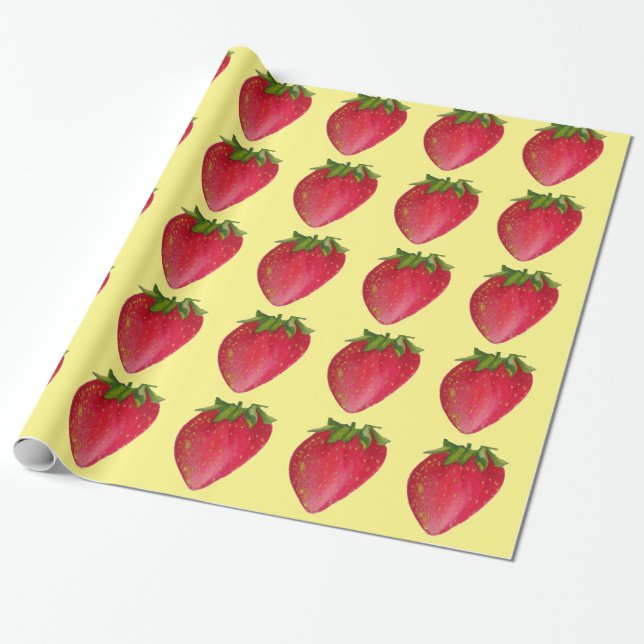 Papel De Presente Arte macro de fruta aquosa Juicy Strawberry (Desenrolado)