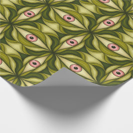 Papel De Presente Arte Maximalista Botânica Verde Olho Cor-de-Rosa W