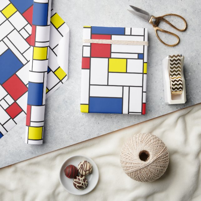 Papel De Presente Arte Moderna De Stijl Geométrica Minimalista Mondr (Artesanato)