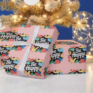 Papel De Presente Arte Motivacional em Camadas: Slogan "Seja Feliz"