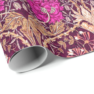 Papel De Presente Arte Nouveau floral, ameixa, bege e profundamente