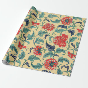 Papel De Presente Arte Nova Antiga Chinesa Vermelha Floral Chinoiser