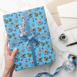 Papel De Presente Arte Nova Vidro Pintado Floral Primavera Azul Clar