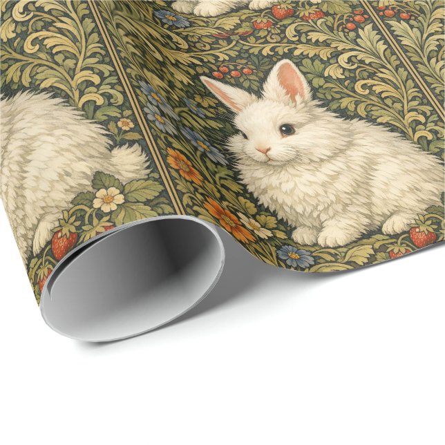 Papel De Presente Arte nova vintage coelho branco  (Ponta do rolo)