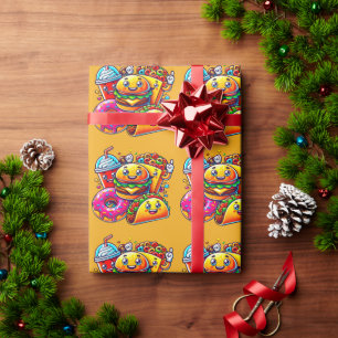 Papel De Presente Arte para Caracteres de Comida Rápida Feliz