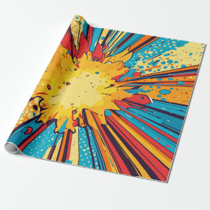 Papel De Presente Arte Pop de Explosão Amarela de Quadrinhos Retrô