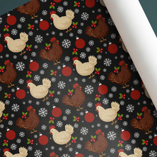 Papel De Presente Arte Popular Adorável Natal Rústico Preto