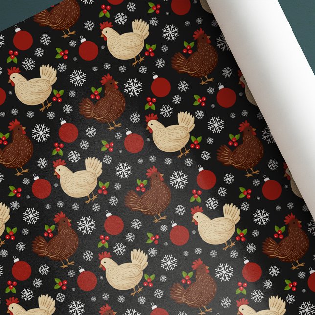 Papel De Presente Arte Popular Adorável Natal Rústico Preto (Criador carregado)