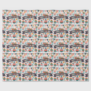 Papel De Presente Arte Popular Caprichosa Feliz Aniversário Coruja F