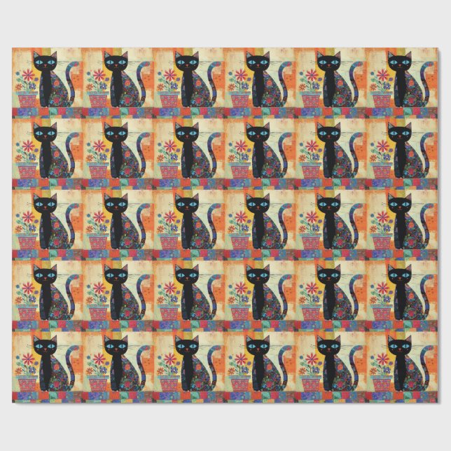 Papel De Presente Arte Popular de Gato Preto (Aberto)