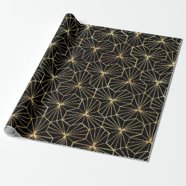 Papel De Presente Arte Retro Art Déco Preto Dourado Padrão Geométric