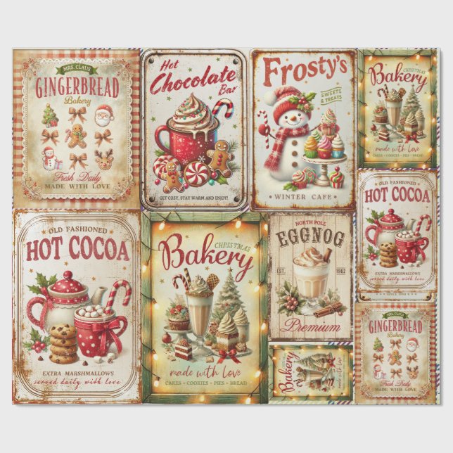 Papel De Presente Arte rústica fofa Padrão de colagem Natal (Aberto)