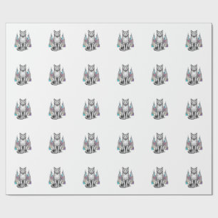 Papel De Presente Arte Vetorial de Cidade de Gato Cibernético Gravad