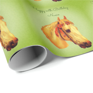 Papel De Presente Arte Vintage Cabeça de Cavalo Aniversário Personal
