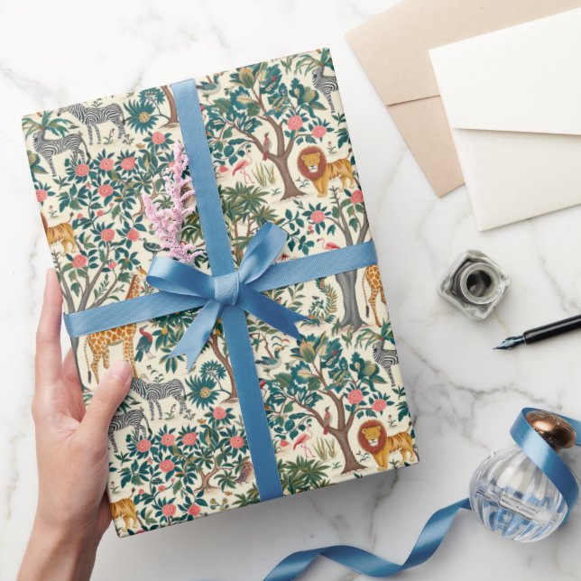 Papel De Presente Arte vítrea, zebras girafas, flamingo, pássaros, l (Presentear)