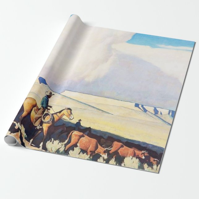 Papel De Presente Arte Western “Open Range” por Maynard Dixon (Desenrolado)