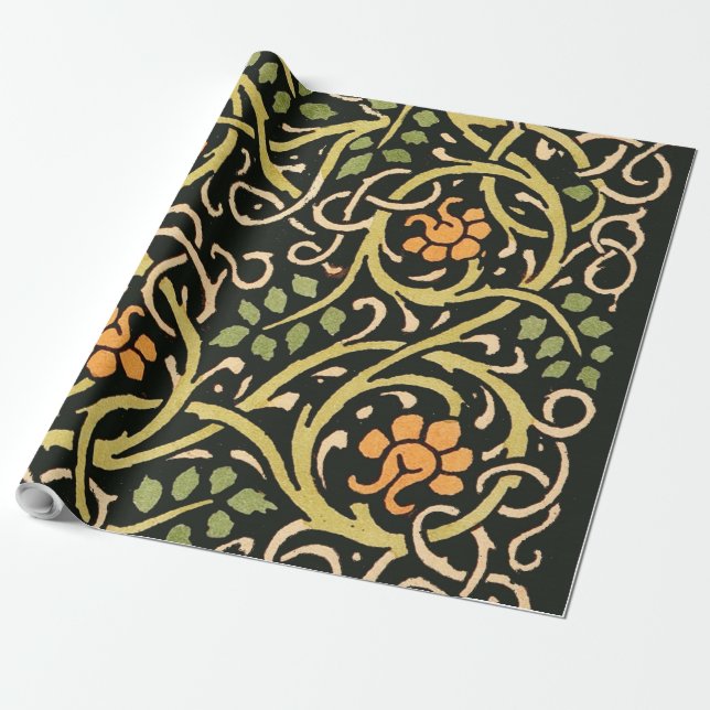 Papel De Presente Artes e Ofícios Vintage Padrão Floral Roycroft (Desenrolado)