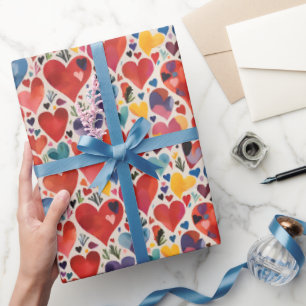 Papel De Presente Artes Únicas Coloridas Corações de Amor Padrão de