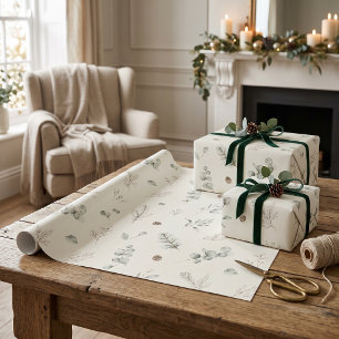 Papel De Presente Artesanal Inverno Botânico Natal Elegante