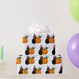 Papel De Presente Artesanato de Gato Preto e Abóbora de Halloween