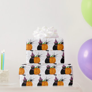 Papel De Presente Artesanato de Gato Preto e Abóbora de Halloween