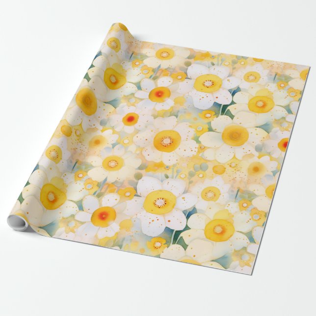 Papel De Presente Artisan Willows Amarelo Laranja Branca Feliz Diver (Desenrolado)