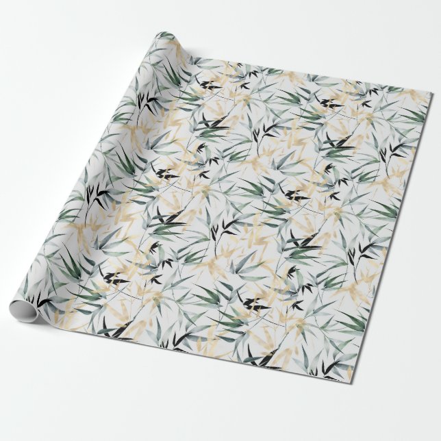 Papel De Presente Artsy Green e Yellow Bamboo Tree Folhas (Desenrolado)