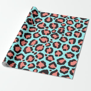 Papel De Presente Artsy Trendy Coral Mint Teal Leopard Animal Print