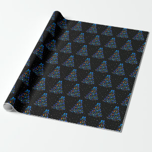 Papel De Presente Árvore Azul de Natal Autismo